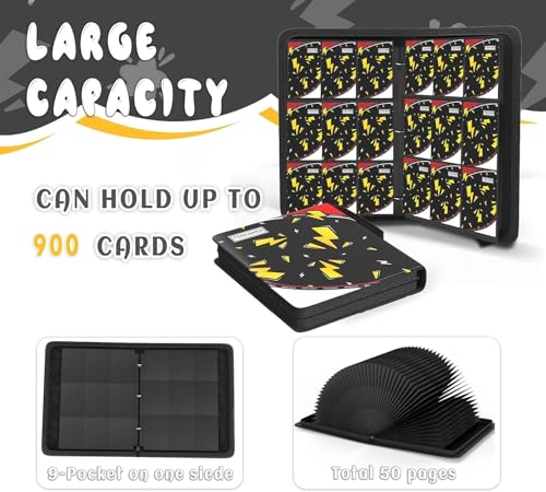 Trading Card Binder 9 Pocket,Card Binder 900 Pockets,Card Book Holder Cards with 50 Removable Sleeves,3-Ring Zip Design MTG/TCG/Sport Collectible Trading Card Albums Gifts for Boys and Girls (Black) - color: Black, size: Large
