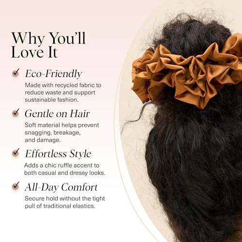 Kitsch Ruffle Satin Scrunchies For Women - Gentle Hair Tie - Camel, 1pc - color: Camel