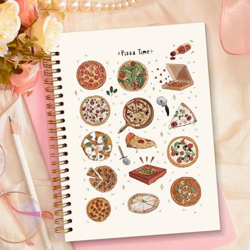 JXREQ Pizza Time Notebook, Pizza Food Lover Gifts Journal Notebook, Modern Trendy Italy Food Journal for Women, Aesthetic Office Supplies, Cute Aesthetic Spiral Notebooks 5.5x8.3 - color: Pizza