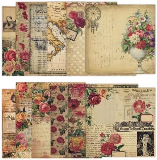 Vintage Scrapbook Paper 12 ×12 - 24 Sheets Double-Sided Rose Pattern Paper Junk Journal Scrapbooking CardStock Papers Supplies for Holiday Cardmaking DIY Decorative Craft Papers. - color: Vintage Rose-New