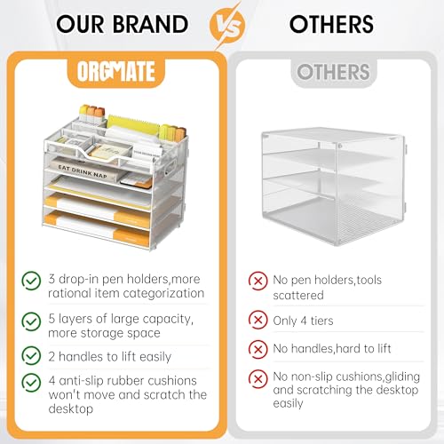 5 Tier Paper Letter Tray Desk Organizer with Pen Holders - White - color: 5 Tier-White, size: 12.5" x 9.1" x 10.3"