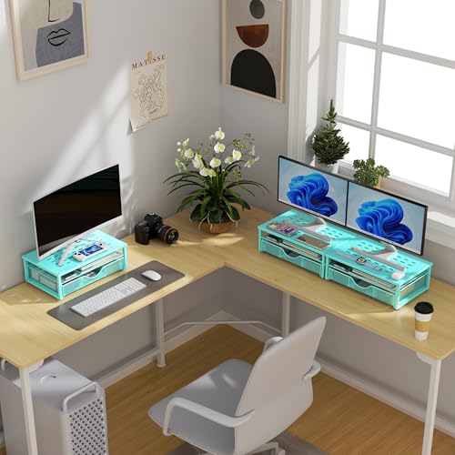 gianotter Computer Monitor Stand Riser with Drawer - color: Blue, size: 14.1L x 9.64W x 5.9H Inch