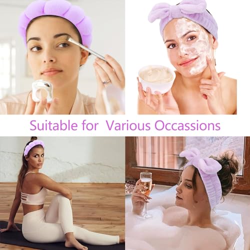 Chanaco Makeup, Skincare & Face Wash Headband, Wrist Towels, Spa Headband, Teen Girl Gifts, Hair Accessories for Women & Girls - color: Purple