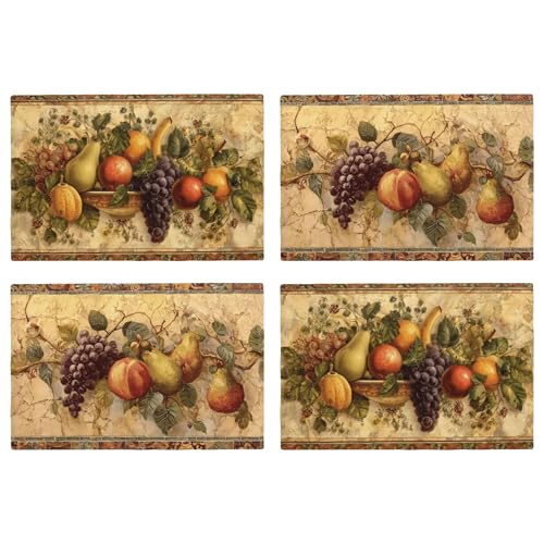 Retro Fruit Table Placemats Set of 4 Place Mats Linen Wipeable Placemats Waterproof Rectangle Table Mat for Kitchen Dining Dinner 18 X 12 Inch - color: Retro Fruit
