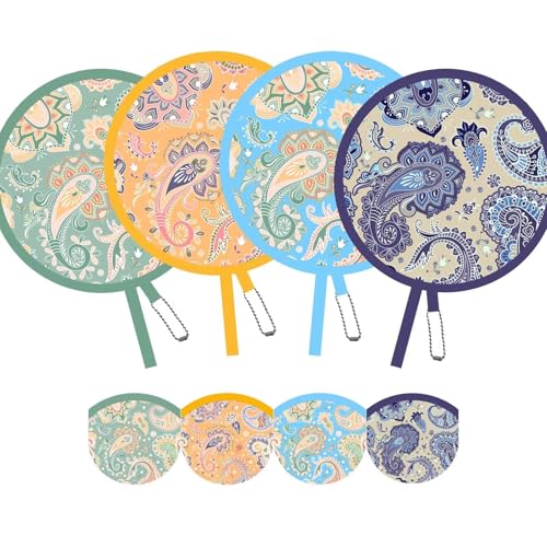 4 Pack Classic Paisley Pattern Foldable Hand Fans, Versatile Round Handheld Fans for Travel, Events, Indoor and Outdoor (Paisley) - style: Paisley