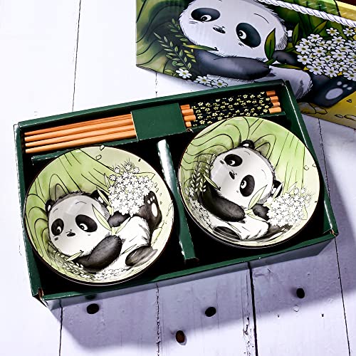 Ceramic Rice Bowl with Chopsticks Set of 2, 4.5" Porcelain Cereal Bowls - color: LPD