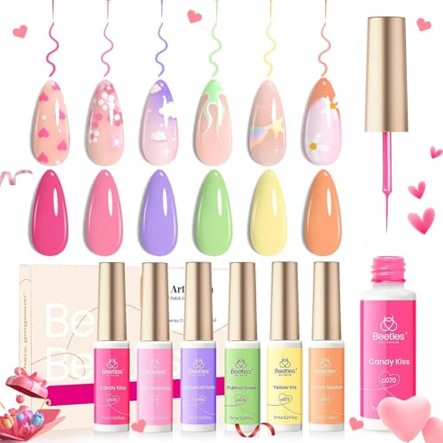 Beetles Pastel Gel Liner Nail Polish Set 6 Colors Art French Line Swirl - color: C - Multicolor-6