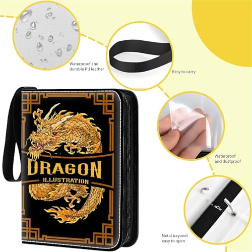 Card Binder 400 Pockets, 50 Sleeves Large Binder Trading Cards Holder 4 Pocket, Storage Organizer, Album Folder Case Protector Collector Gift Golden Chinese Illustration Brown - color: Golden Chinese Illustration Brown, size: 4 Pocket