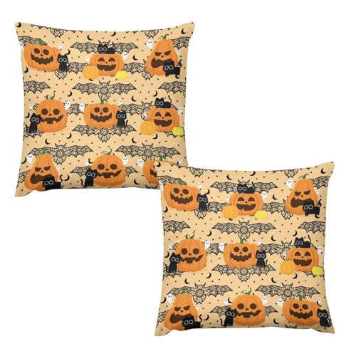 Cartoon Cat Bat Pillow Covers,Gothic Horror Spooky Ghost Moon Stars Home Decor Sofa Bedroom Cushion Outdoor Indoor Decorations 16 "x16 - color: Cat-2, size: 16" x 16" (Pack of 2)