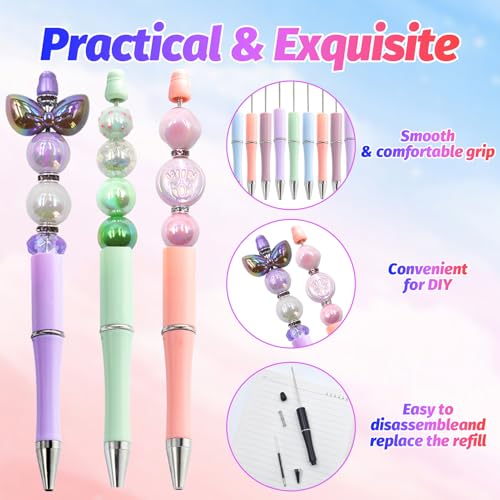 300 Pieces DIY Beadable Pen Kit – 100 Plastic Ballpoint Pens with Refills & Bags – School Supplies, Office Accessories & Decorative Items for Students & Teachers (Pastel) - color: Pastel, size: 100
