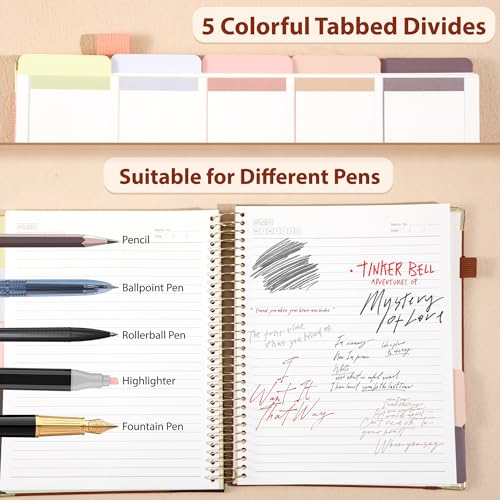 Yoment Hardcover Spiral Notebook 8.5" x 11" 5 Subject Notebook with Tabs - color: Brown