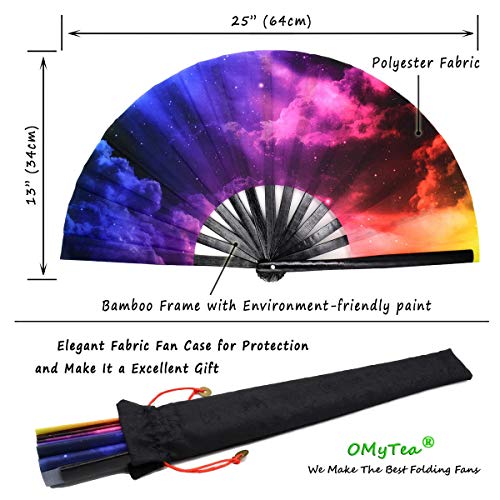 OMyTea Large Rave Folding Hand Fan for Men/Women - Chinese/Japanese Kung Fu Tai Chi Handheld Fan with Fabric Case - for Performance, Decorations, Dancing, Festival, Gift (Galaxy Nebula) - color: Nebula