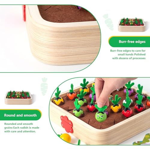 Montessori Kids Carrots Toy Carrot Harvest Game with 12 Challenge Cards Realistic Vegetables Storage Tray Educational Toys Shape Sorting Matching Puzzle Montessori Toys for Kids 3+