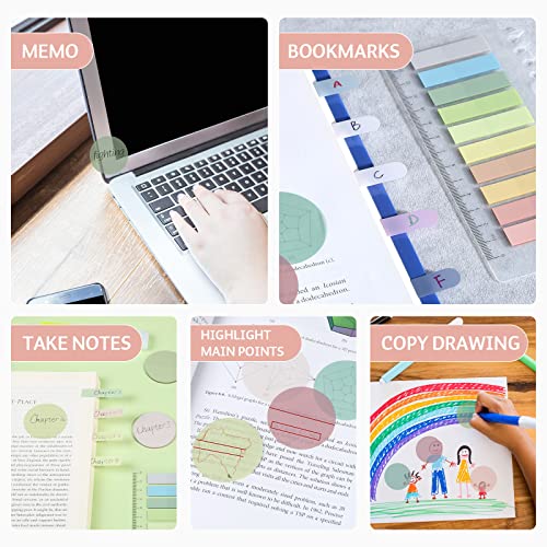 Transparent Sticky Notes, Pastel Round Clear Sticky Note Tabs for Annotating Books,600 Sheets Morandi Translucent Sticky Notes Book Tabs Sticky Tabs Book Markers Office & School Supplies - color: 24 Colors