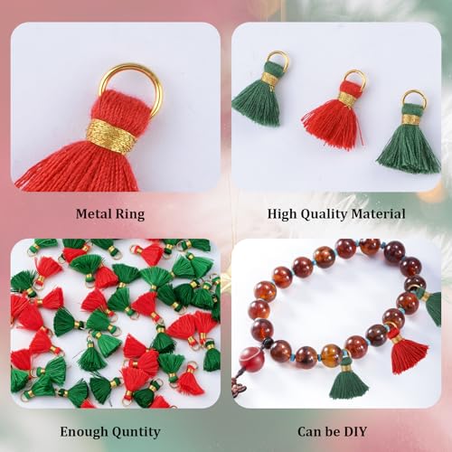 Mini Tassels Charm, 90pcs Golden Circle Red and Green Mini Tiny Handmade Craft Tassels Charms for Christmas DIY Jewelry Necklace Making Accessories - color: 2 Christmas Colors-2.4cm