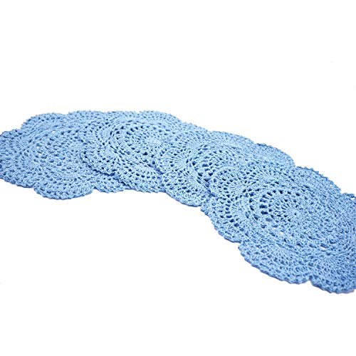 Phantomon 8 Inch Doilies Crochet Round Lace Doily Handmade Placemats 100% Cotton Crocheted Coasters, Pack of 4 (Blue) - color: Blue