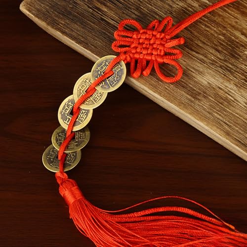 Feng Shui Good Luck Charms, Red Knot Wall Hanging for Car,House,Office, Backpack, Key Chain, Wealth and Success Five Emperor Money(5coins) - 2pcs - color: Chinese Knot Five Emperor Coins Ornament 2pcs