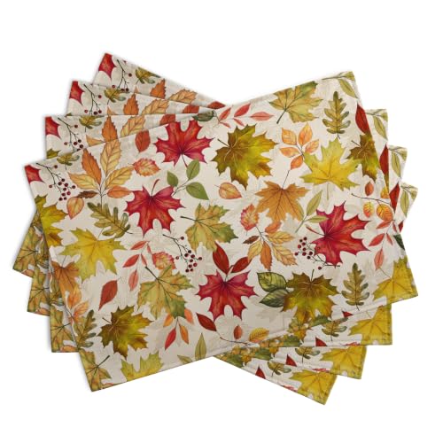 Fall Maple Leaves Placemats Set of 4 12x18 Inch Thanksgiving Autumn Colorful Leaf Dining Table Mats Rustic Seasonal Farmhouse Place Mats for Kitchen Party Home Decoration - color: Fall Maple
