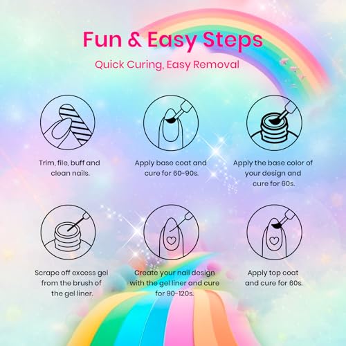 Beetles Rainbow Gel Liner Nail Art Set, 12 Neon Colors with Brush - color: Rainbow