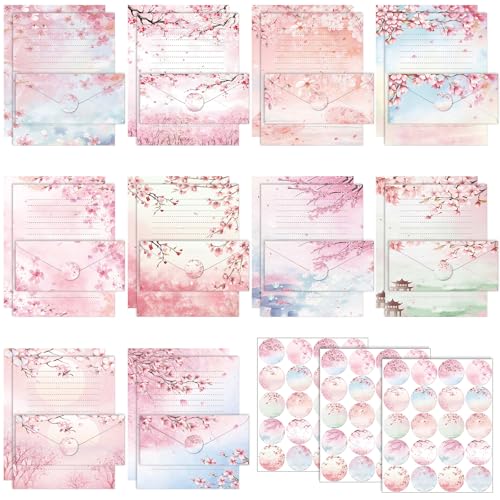 TaoBary 160 Pcs Cherry Blossom Stationery Paper and Envelopes Set - size: 8.5 x 11 Inch, style: Cherry Blossom
