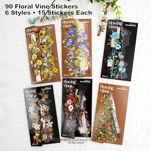 90 Pcs Floral Strip PET Stickers for Scrapbook Journaling - color: Blossoming Vines