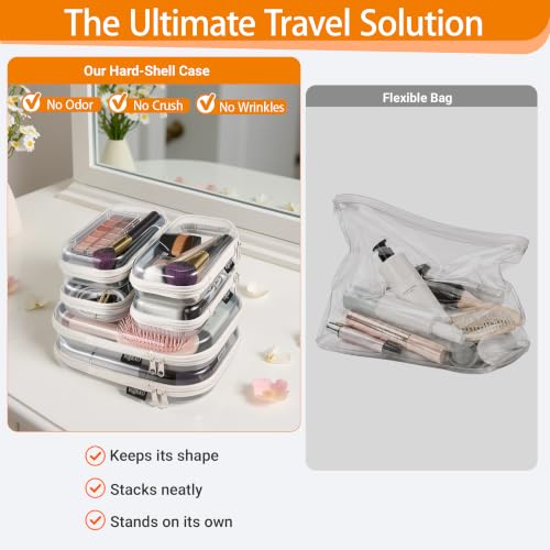 YQBRAO Clear Hard Shell Zipper Cases, 6 Travel Organizers, 2M 4S, White - color: White, size: 6 Pack (2M+4S)