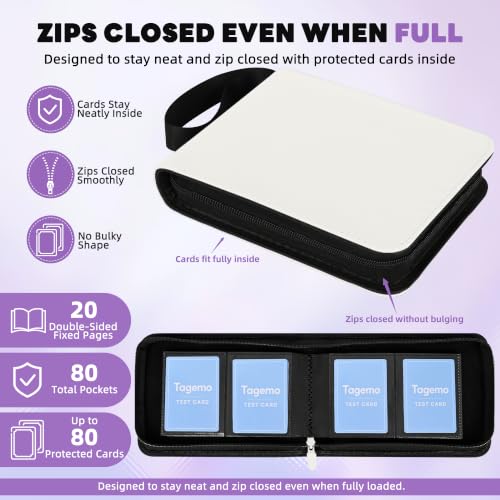 2 Pocket Mini Card Binder - Small Trading Card Album with Zipper,80 Pockets PU Leather Holder, Side-Loading Small TCG Binder for Standard Anime & Sports Cards - color: White, size: 2-Pocket
