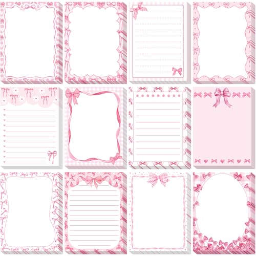 Chiisong 12 Pcs Pink Bow Sticky Notes Cute Coquette Bowknot Notepad - style: Pink Bow
