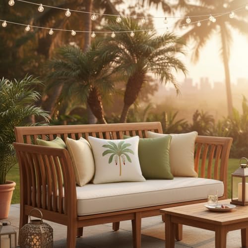Embroidered Throw Pillow Covers 18x18 Pack of 2 Sage Green Palm Tree - color: Sage Green Palm Tree