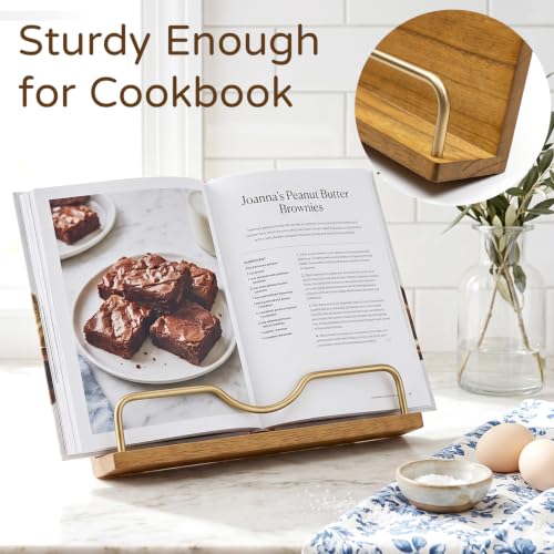 Cookbook Stand Holder for Kitchen Counter Decor - Wooden Recipe Book Holder