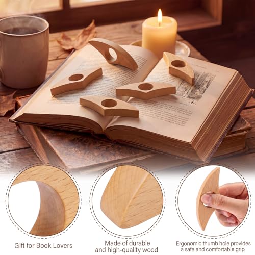Resurhang 6 Pcs Wood Thumb Book Page Holder for DIY, Beech Wood, Curved - color: Beech Wood, size: Curved