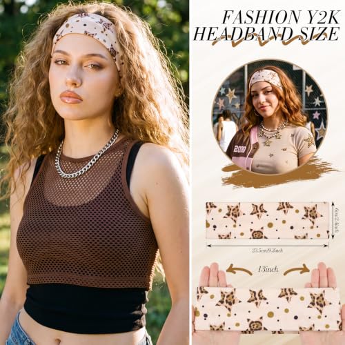 obeoby 8 Pack Leopard Headbands for Y2k Outfits,Trendy Hairbands - color: Leopard-print stars
