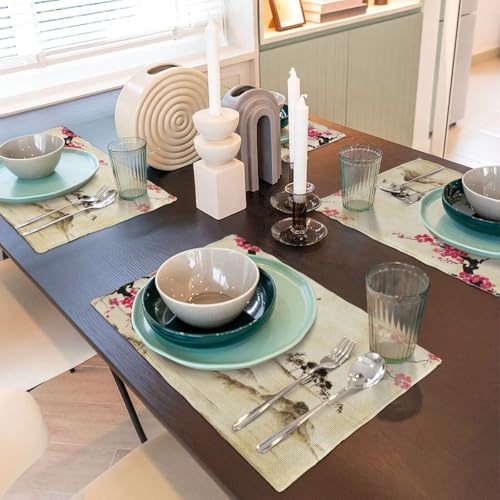 Japanese Cherry Blossom Placemats Washable Table Placemat Set of 4 - color: Pink Beige, size: Set of 4