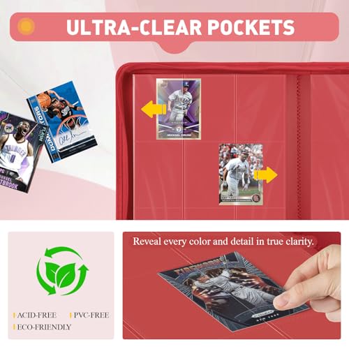 Trading Card Binder 9 Pocket, 360 Pockets Card Collection Binder - color: Red