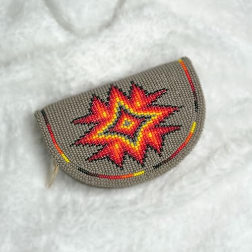 Coin Purse Beaded Small for Women Gray - Handmade Zipper Mini Wallet Pouch - Native American Czech Seed Beads Leather Change Purse Cute Vintage Boho Gift Wristlet Travel Compact - color: Grey