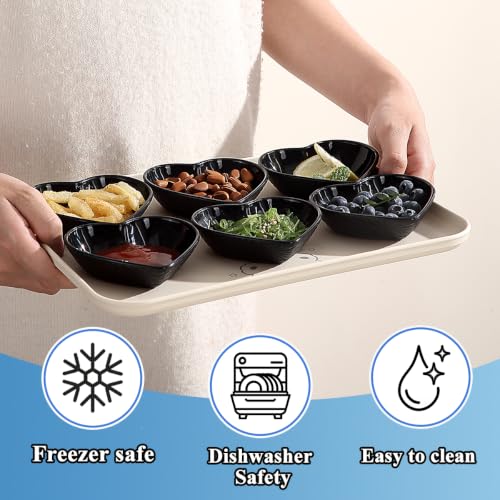 HOMQUEN Dipping Bowls, 3oz Soy Sauce Dish, Pturdy Plastic Small Bowls Set of 6, Black Love Heart Mini Appetizer Plates for Sauce, Soy Sauce, Condiment, Side Dishes, Sushi, Ketchup, BBQ Party - color: Black