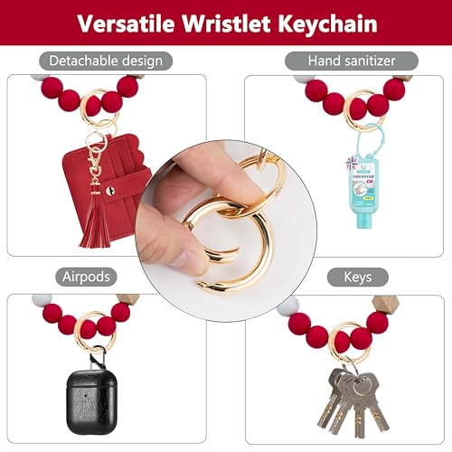 Wristlet Wallet for Women with Keychain – RFID Card Holder Small Wallet Wristlet with Key Ring - color: Red, style: Classic