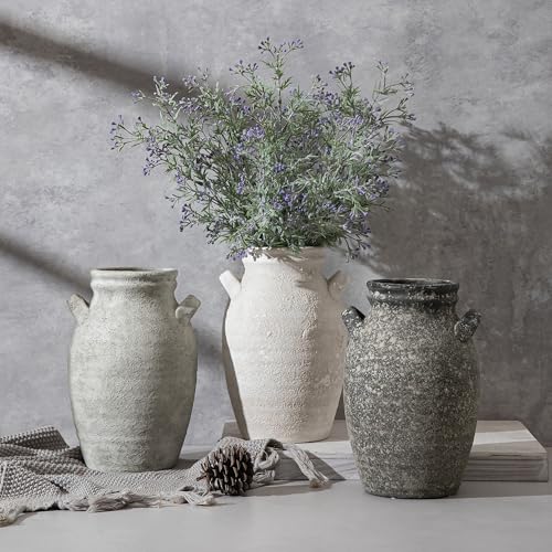 Ceramic Vase with Double Handles, Dark Grey Rustic Farmhouse Decor Accent - color: Farmhouse Dark Grey-9.76 in