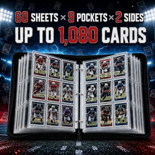 Football Card Binder, Holds 1080 Cards, 9-Pocket Trading Card Binder - color: Footballl C