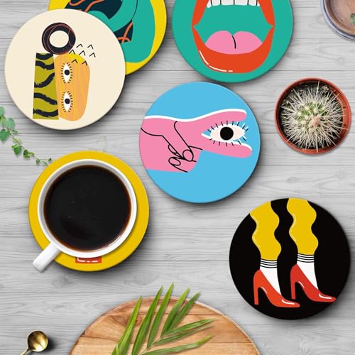Britimes Coasters for Drinks, Set of 6, Ceramic Stone, Colorful Geometric - color: Abstract