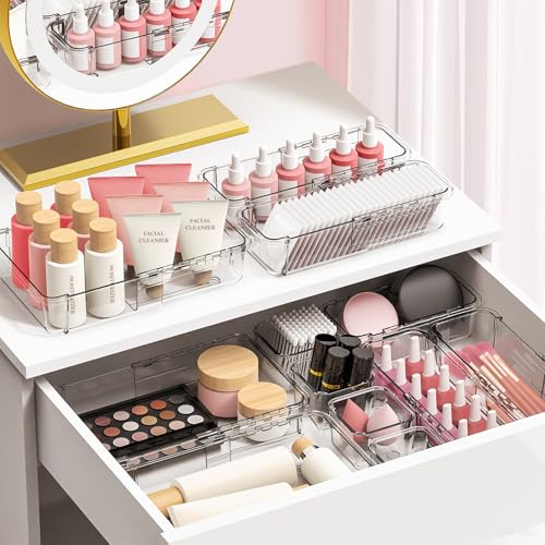 DILIBRA 16 Pcs Clear Extendable Drawer Organizer, Adjustable Drawer Storage - size: 3Pcs Large + 5Pcs Medium + 8Pcs Small