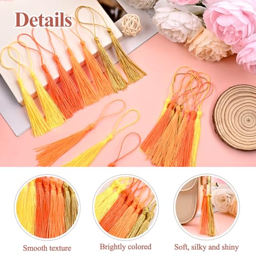 NACHLYNN 120 Pcs Bookmark Tassels Bulk 13cm/5 Inch Silky Handmade Soft Craft Mini Tassels for Jewelry Keychain Making with Loops for Dress Decoration DIY Craft Accessory (Yellow Series) - color: Yellow Series