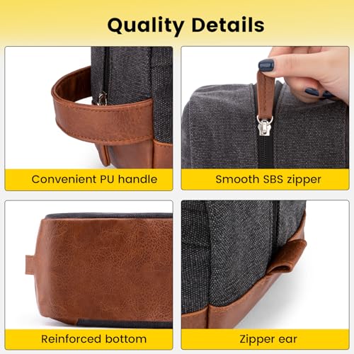 Vorspack Canvas Travel Toiletry Bag for Men, Medium, Dark Grey - color: Dark Grey, size: Medium