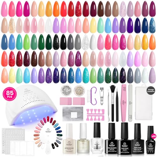 Beetles Gel Nail Polish Kit with U V Light 85Pcs, 55 Colors Gel Polish Kit - color: A-Seasonal Symphony