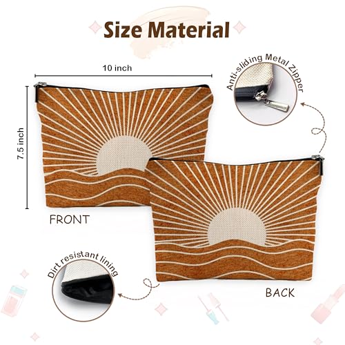 Abstract Boho Sun Sunlight Makeup Bag, Retro Mid Century Modern Burn Orange Boho Sunset Sunrise Cosmetic Bags Toiletry Bag Makeup Pouch - color: Boho - Sun