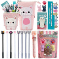 Pencil Case Set for Girls - Back to School Supplies, Pop Up Pencil Pouch with 8 Cat Pens, 10 Color Multicolor Pen, Sticky Notes, Stickers & Erasers, Kawaii Stationery Gift Set for Students (Pink Cat) - style: Cat Stationary