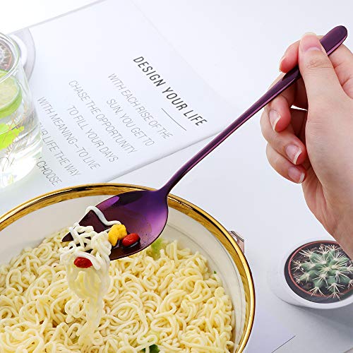 Buyer Star Purple Sporks 2 in 1 Spoons Forks 5 Pieces Stainless Steel Reusable Metal Korean Soup Dinner Spoons Camping Flatware - color: Purple