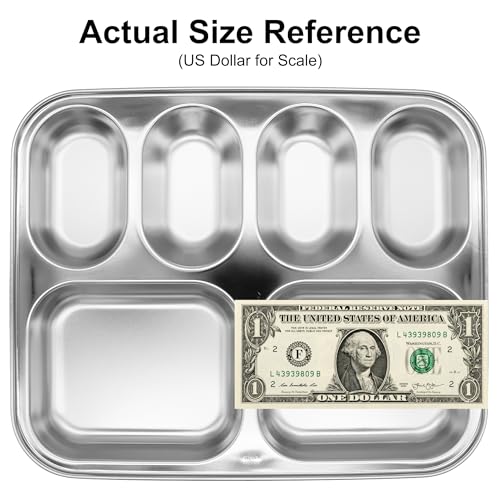Korean Stainless Steel Divided Plates for Kids & Adults, Non-Toxic, 2-Pack - size: 6 Compartments (12x9.5Inch)