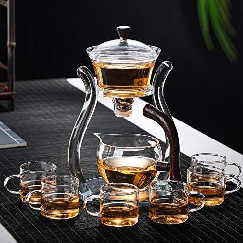 RORA Lazy Kungfu Glass Tea Set Semi Automatic Drip Rotating with Infuser Glass Teapot Set (6 cups) - color: Glass, size: teapot set