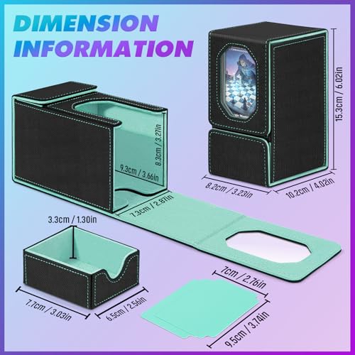 Card Deck Box for MTG Commander, Fits 100+ Double-Sleeved Cards Card Case - color: Black and Cyan